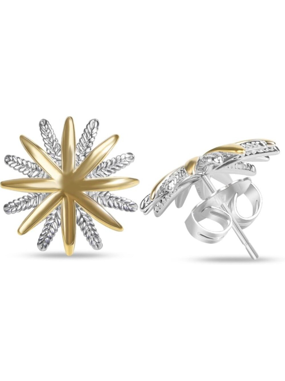 18K Gold-Plated Two-Tone Sunflower Stud Earrings for Women - Statement Jewelry